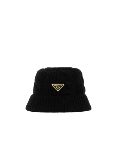 Prada Wool Bucket Hat In Black