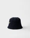 Prada Cable-knit Enamel-triangle Logo Bucket Hat In Blue