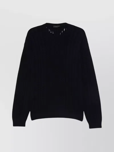 Prada Wool Cable-knit Crew Neck Sweater In Black