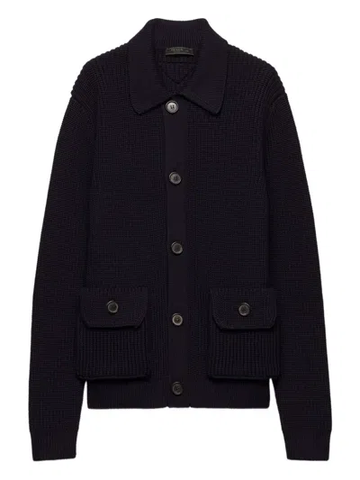 Prada Wool Cardigan In Blue