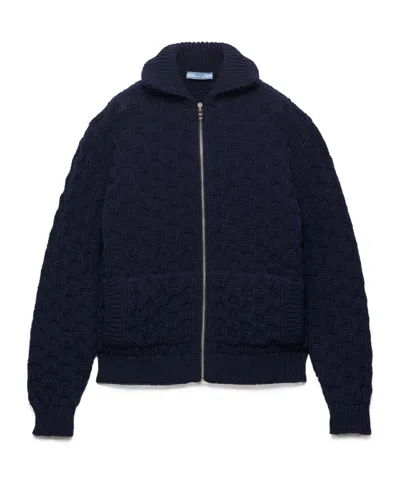 Prada Wool Cardigan In Blue