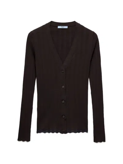 Prada Wool Cardigan In Brown