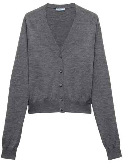 Prada Wool Cardigan In Gray