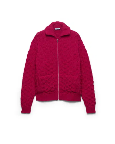 Prada Wool Cardigan In Burgundy