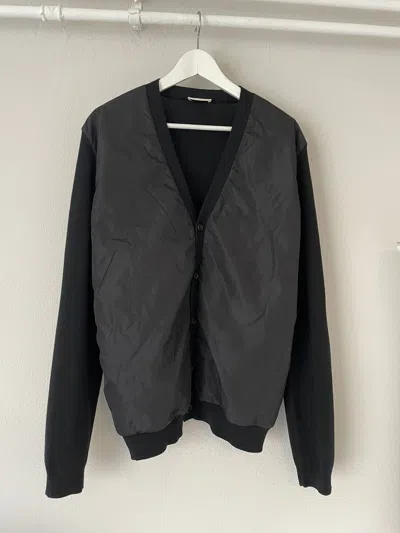 Pre-owned Prada Wool Cardigan With Nylon Applications And Red Logo Tab In Black