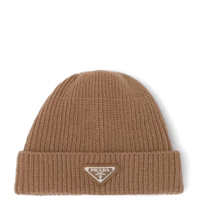 Prada Wool-cashmere Beanie In Brown