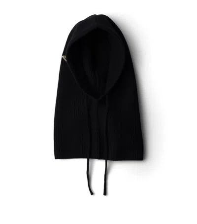 Prada Wool-cashmere Drawstring Balaclava In Black