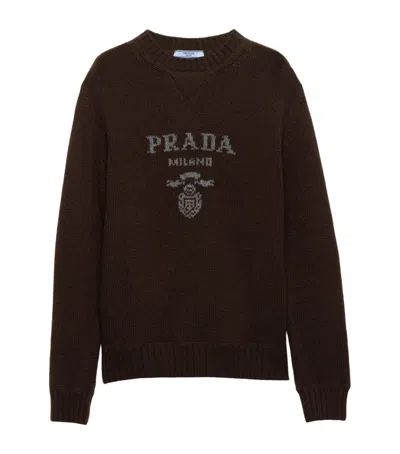 Prada Wool-cashmere Logo Sweater In Brown