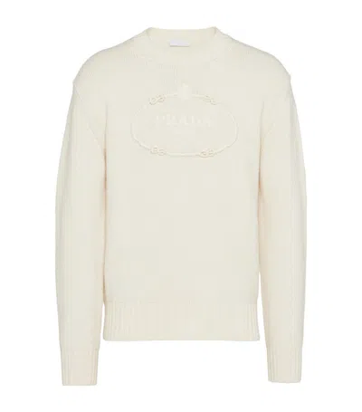 Prada Wool And Cashmere Crew-neck Sweater In White