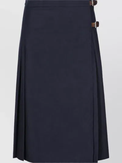 Prada Wool Cashmere Pleated Midi Skirt In Blue