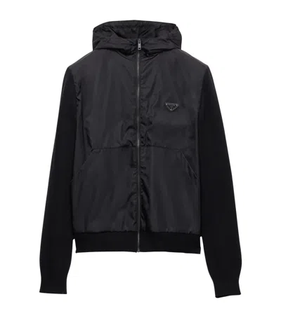 PRADA PRADA WOOL-CASHMERE-SLEEVE ZIP-UP HOODIE