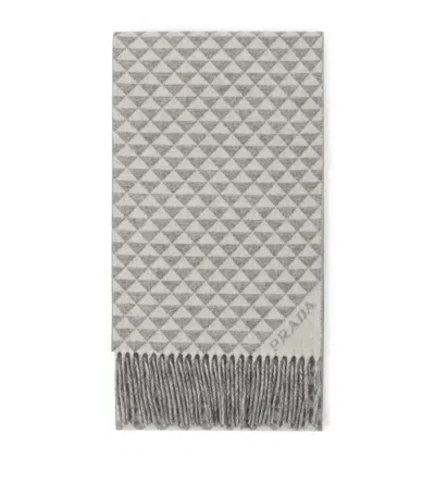 Prada Wool-cashmere Triangle Print Scarf In Gray