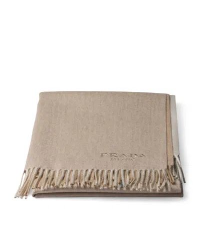 Prada Wool-cashmere Two-tone Throw In Brown