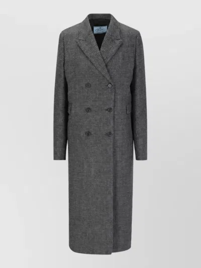 Prada Wool Checked Double-breasted Coat In Gray
