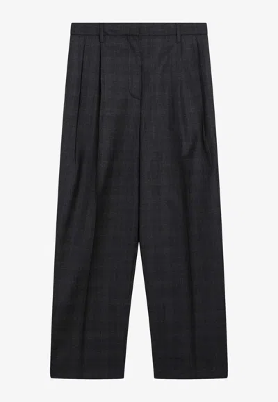 Prada Wool Checked Pants In Black