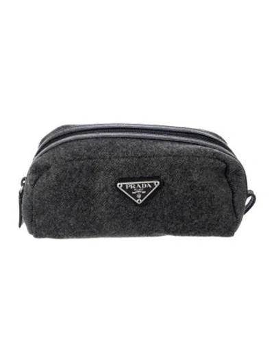 Pre-owned Prada Wool Cosmetic Pouch In Grey