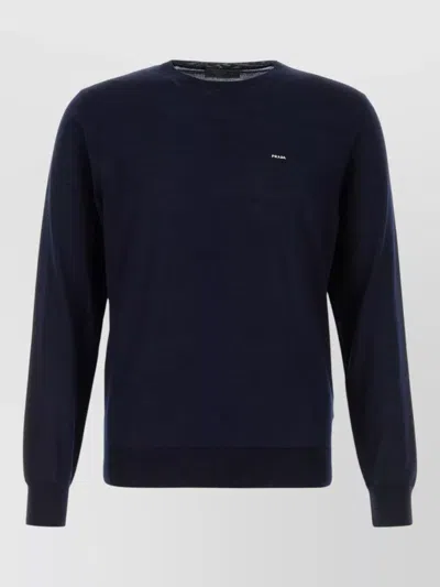 Prada Wool Crew Neck Sweater Long Sleeves In Blue