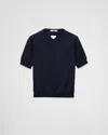 Prada Cut-out Logo Sweater In Navy