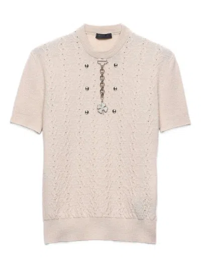 Prada Rundhalspullover Aus Wolle In Pink