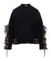 Prada Wool Crew-neck Sweater With Fringe And Studs In Black