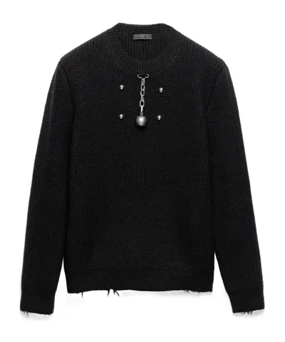 Prada Wool Crew-neck Sweater With Pendant In Black