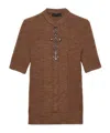 Prada Short Sleeve Wool Knit With Anchor Detail In Brown