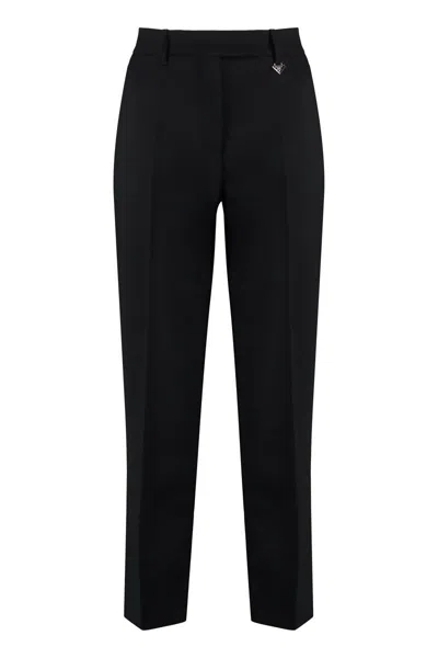 Prada Virgin-wool Cropped Trousers In Black