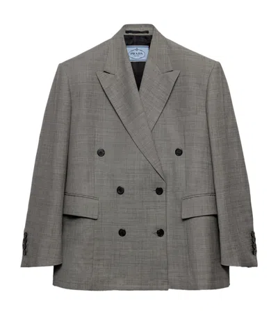 PRADA PRADA WOOL DOUBLE-BREASTED GRISAILLE BLAZER