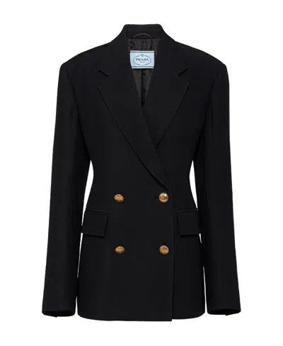 Prada Wool Double-breasted Suit Jacket In Black