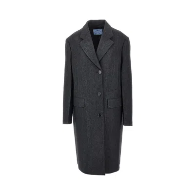 Prada Wool Double Single-breasted Coat In Gray