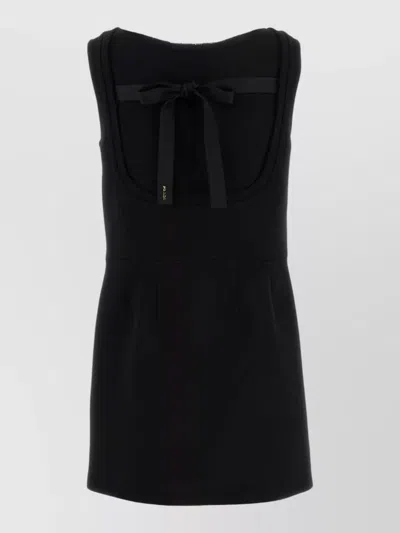 Prada Wool Dress Sleeveless Pleated Back Tie In Black