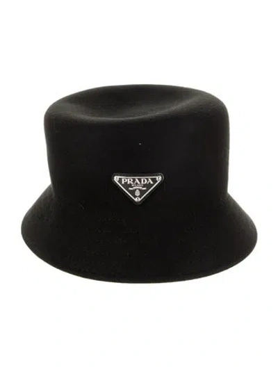 Pre-owned Prada Wool Enameled Metal Bucket Hat In Black