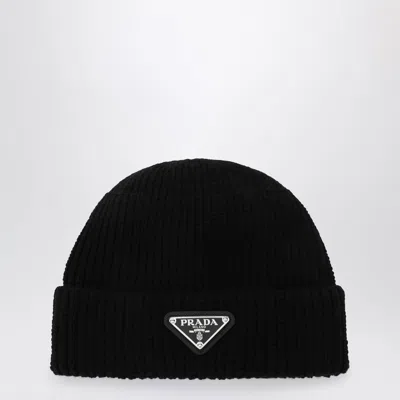 Prada Wool Hat With Triangle Logo In Black