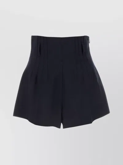 Prada Wool High-waisted Pleated Wide Leg Shorts In Black