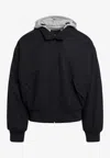 Prada Hooded Jacket Front Pockets Ribbed Trim In Black