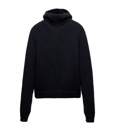 Prada Wool Hooded Sweater In Blue