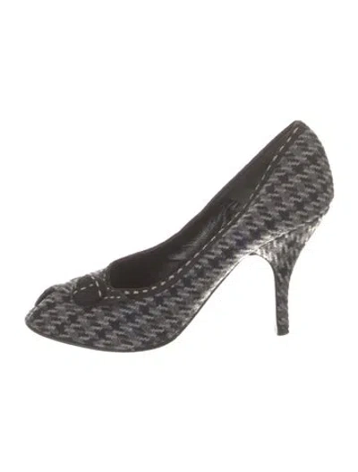 Pre-owned Prada Wool Houndstooth Print Pumps In Blue