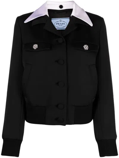 Prada Single-breasted Wool And Satin Jacket In Black