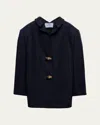 Prada Wool Jewel-button Coat In Blue