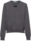 Prada Womens  Triangle Cut-out Round-neck Wool Jumper In Grey