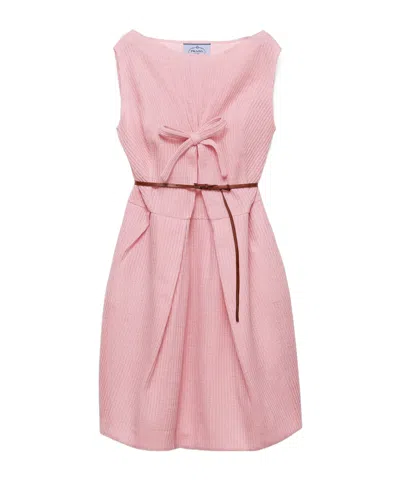 Prada Wool Knit Dress With Bow In Pink