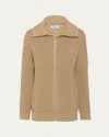 Prada Wool Knit Zip-up Cardigan In Cammello