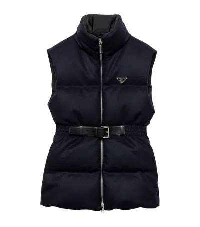 Prada Wool Loden Down Gilet In Blue