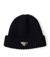 Prada Wool Logo Beanie In Black