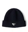 Prada Wool Logo Beanie In Blue