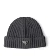 Prada Logo-plaque Beanie Hat In Gray