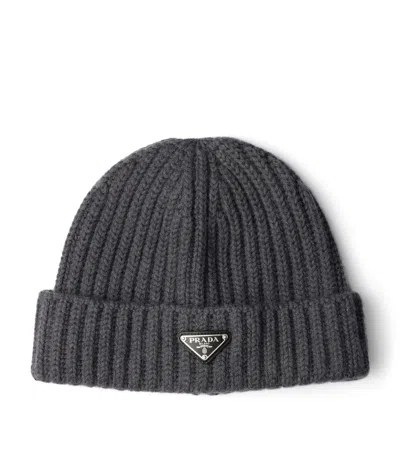 PRADA WOOL LOGO BEANIE