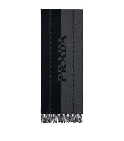 Prada Wool Logo Scarf In Grey