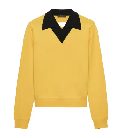 Prada Wool Long-sleeve Polo Shirt In Yellow
