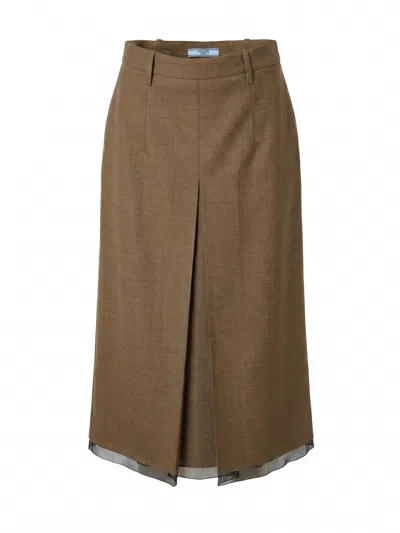 Prada Wool Midi Skirt In Animal Print